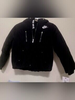 Nike Black Hooded Puffer Jacket with White Logo 4T